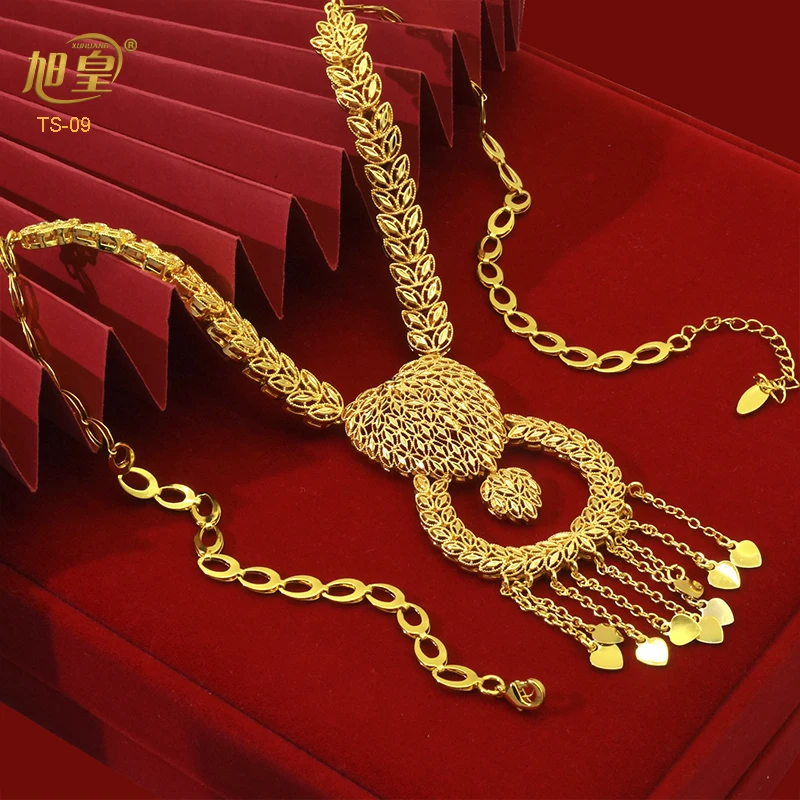 Dubai Gold Color Jewelry Sets for Women Exquisite Necklace Earrings Tassels Party Banquet Gift Designed Arabic Charm Choker Set