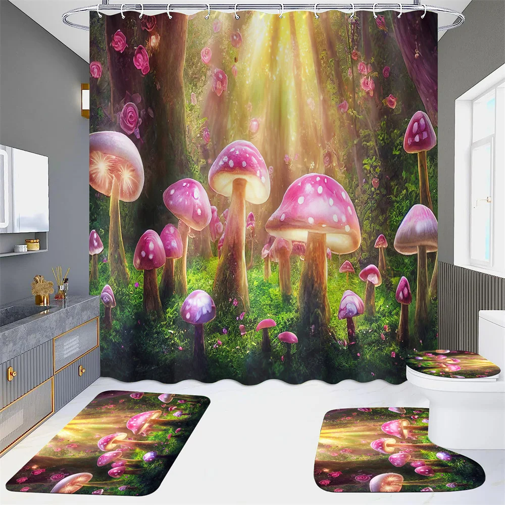 

Strange Magic Forest Shower Curtain set Shower Curtain Cartoon Mushroom Shower Curtain Floor Toilet mat Bathroom Decor