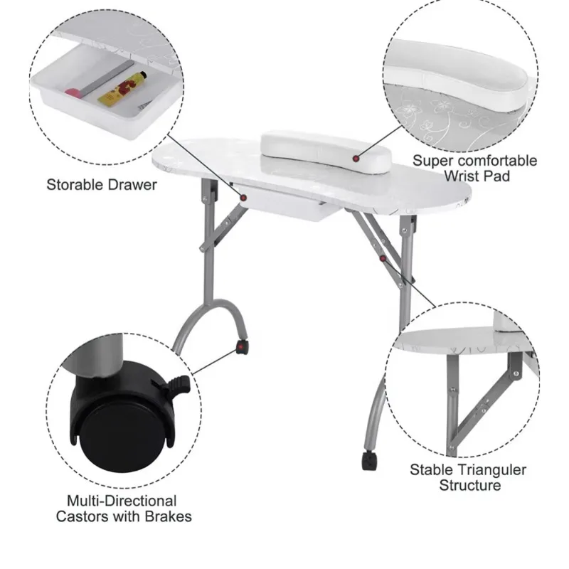 White manicure table foldable Professinal nail desk for manicure spa Folding nail table with fan and black waterproof bag