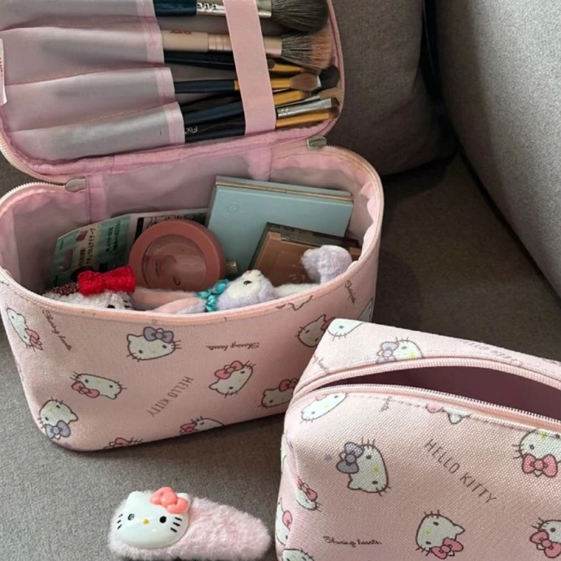 Sanrio Hello Kitty Cartoon Cosmetic Bag High-Capacity Handbag Storage Bag Cute Zero Wallet Stationery Box Holiday Gift for Girls