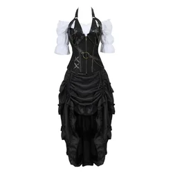 Renaissance Corset Blouse Gothic Steampunk Pirate Corset Skirt Irregular Set Burlesque Bustier Top Overbust Lingerie Plus Size