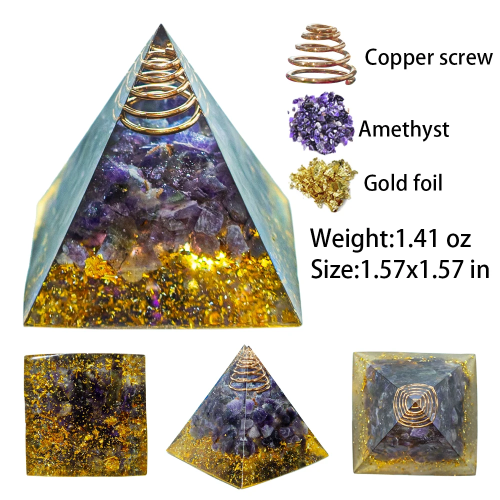 Energy Pyramid Orgonite Reiki Healing Natural Amethyst Quartz Crystal Chakra Tool Ornaments 1.57inch Pyramid Craft Home Decor