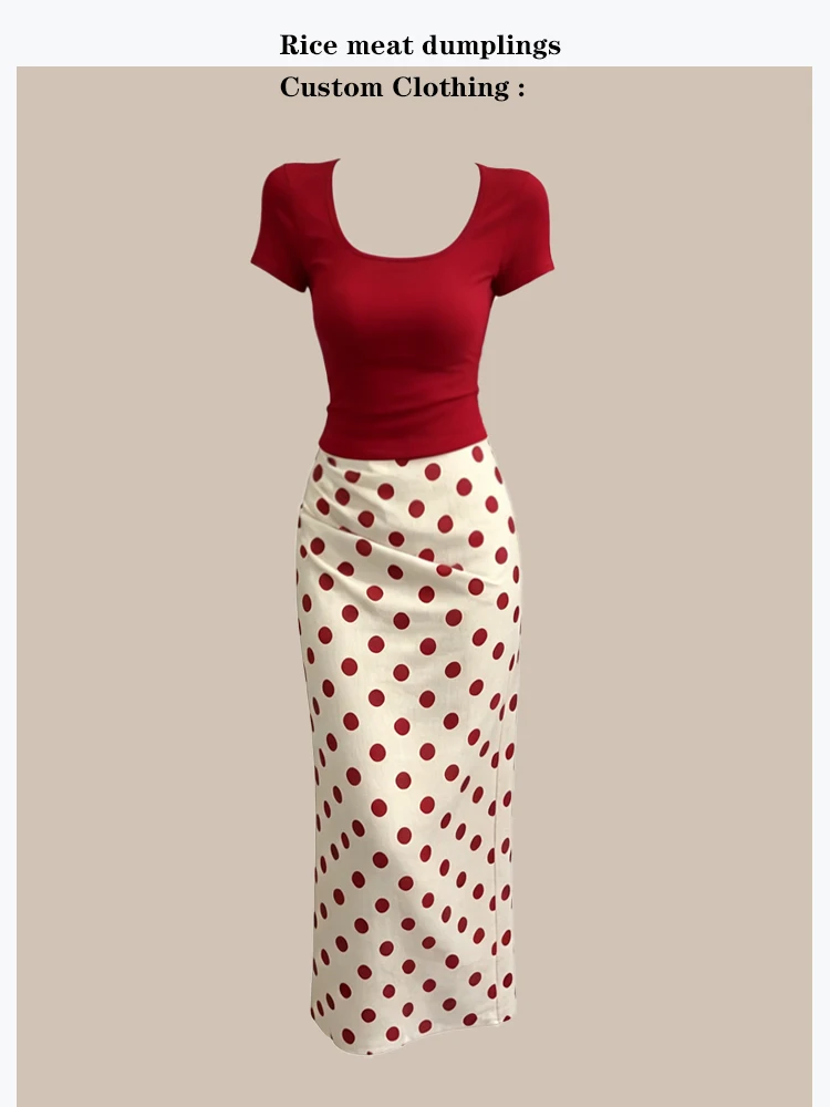 

Salt Series Casual White Enhancing Short Sleeve Two Piece Set Hong Kong Style Floral Print Top with High Waist Skirt