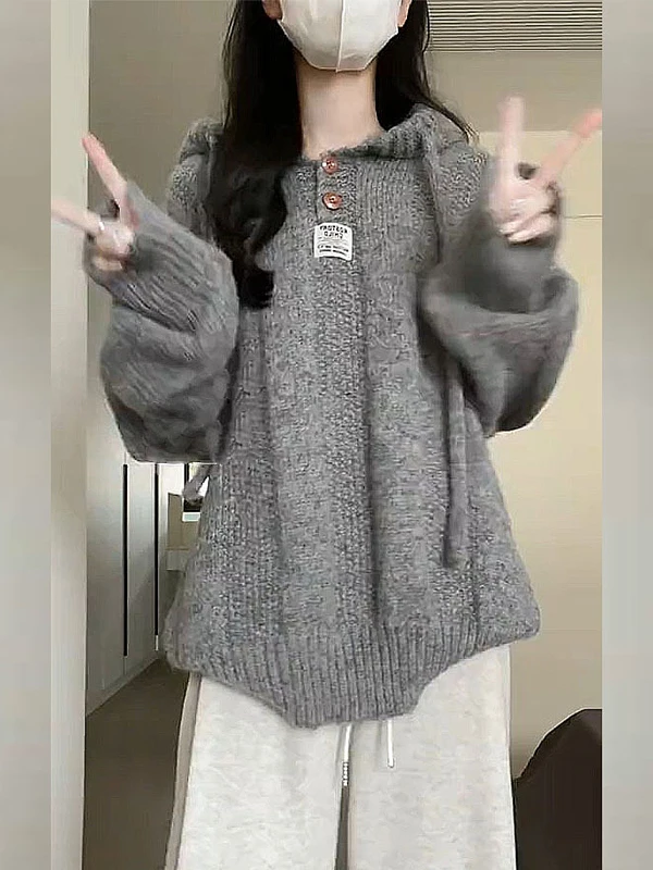 

Свободный женский вязаный свитшот в корейском стиле, осенне-зимняя новинка, теплый, с длинными рукавами, стандартный размер L