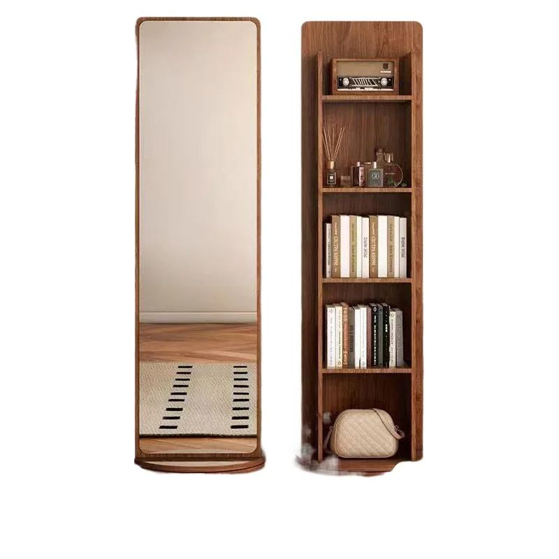 Full-body mirror Floor-to-ceiling mirror Home bedroom Rotating movable fitting mirror Hanging hanger integrated