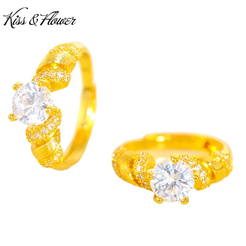

KISS & FLOWER 24 карата золотые роскошные радужные кольца со снежинками для женщин, свадебная вечеринка, день рождения, Рождество, невеста, подарки для мамы и девочки RI253