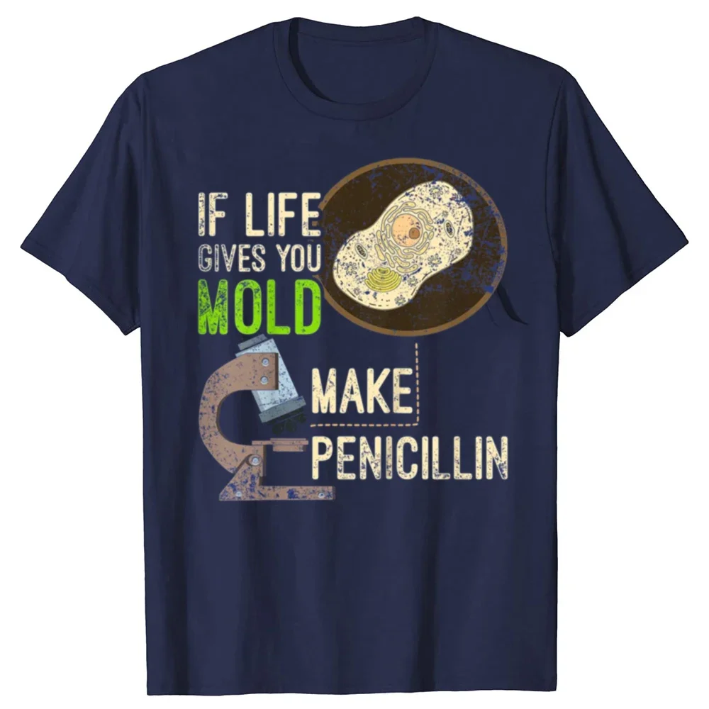 2025 نموذج جديد مضحك قالب علم الأحياء الدقيقة Penicillin عالم الجرافيك تي شيرت الرجال النساء موضة عادية التي شيرت 100% القطن فضفاض B