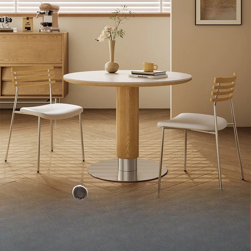 

Cream style solid wood dining table, round 2025 new model