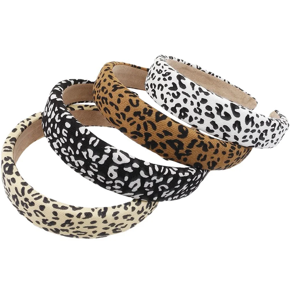 

4Pcs Leopard Print Headbands Women Adjustable Fabric Hair Accessories Curly Hair Wide Comfortable Elastic Bands Holiday