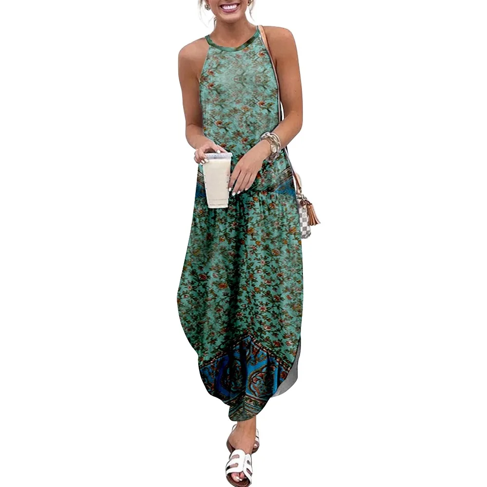 Vrouwen Maxi Jurken Vintage Bohemen Gedrukt Mouwloze Vrouwen Causale Zomer Strand Jurk Sojinm Sling Lange Jurken Streetwear