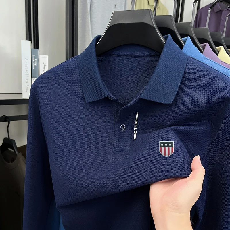 Advanced Designer Lapel Polo Shirt New Spring Autumn Solid Color Keep Warm Long Sleeve T-Shirt Fashion Exquisite Men's Clothing