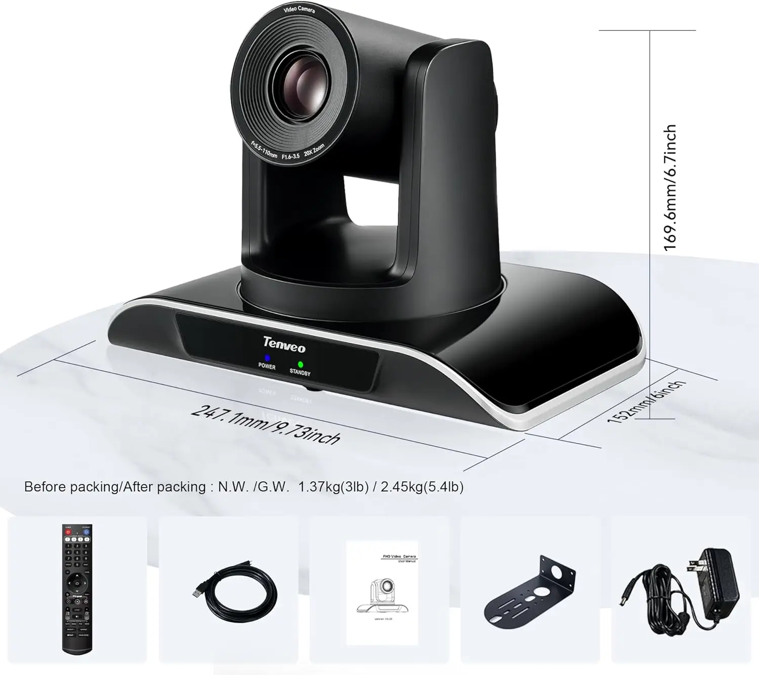 TEVO-VHD20H 20x Digital 350 Degree AI Auto Tracking Rotation Full HD USB HDMI PTZ Camera For Video Conferencing