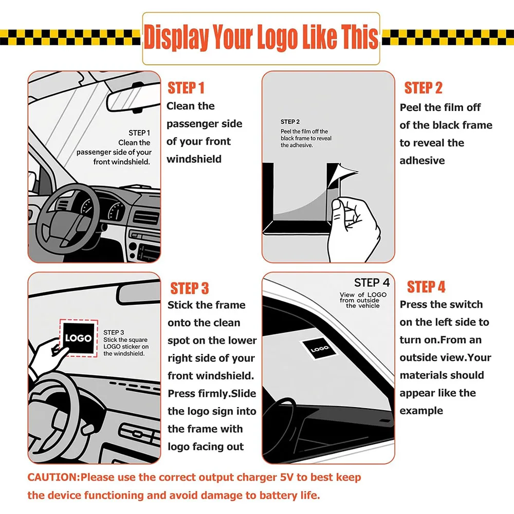 Rechargeable Taxi Sign Sticker for Windshield Placard,Removable Bright LED Taxi Sign Light,Comes with A Mounting Bracket view 6