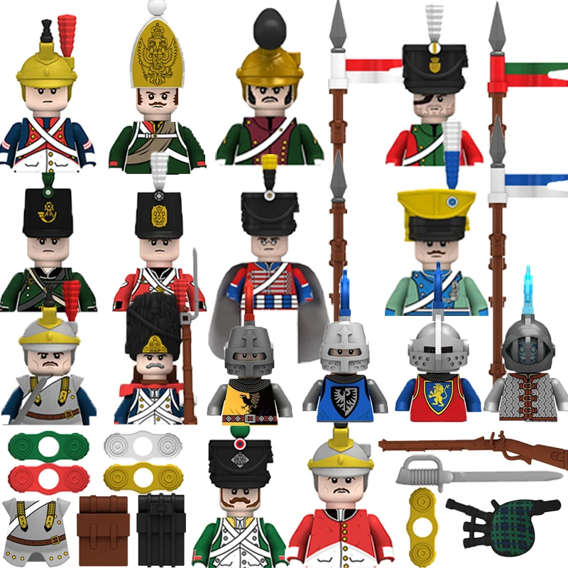 Military Building Blocks Figures Gifts Weapons Guns Sword Napoleonic War Russian France UK Italy Soliders Full Printing Body Toy