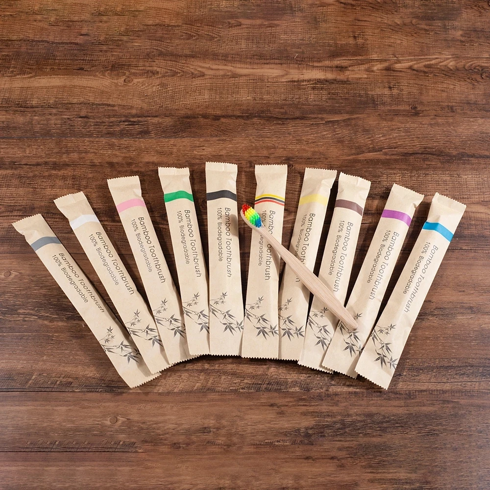 10pcs Eco friendly Bamboo Toothbrush Soft Bristles Biodegradable Plastic-Free Adults Toothbrush Bamboo Handle Brush