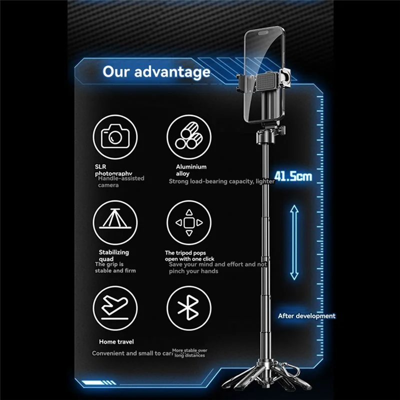 AA60-P15 Mini Selfie Stick ขาตั้งกล้อง, ขาตั้งกล้องโทรศัพท์แบบยืดได้พร้อมรีโมทที่ถอดออกได้สําหรับการถ่ายภาพ Vlog