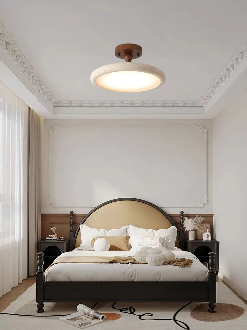 Dark Wood LED Ceiling Light Natural Stone Dimmable