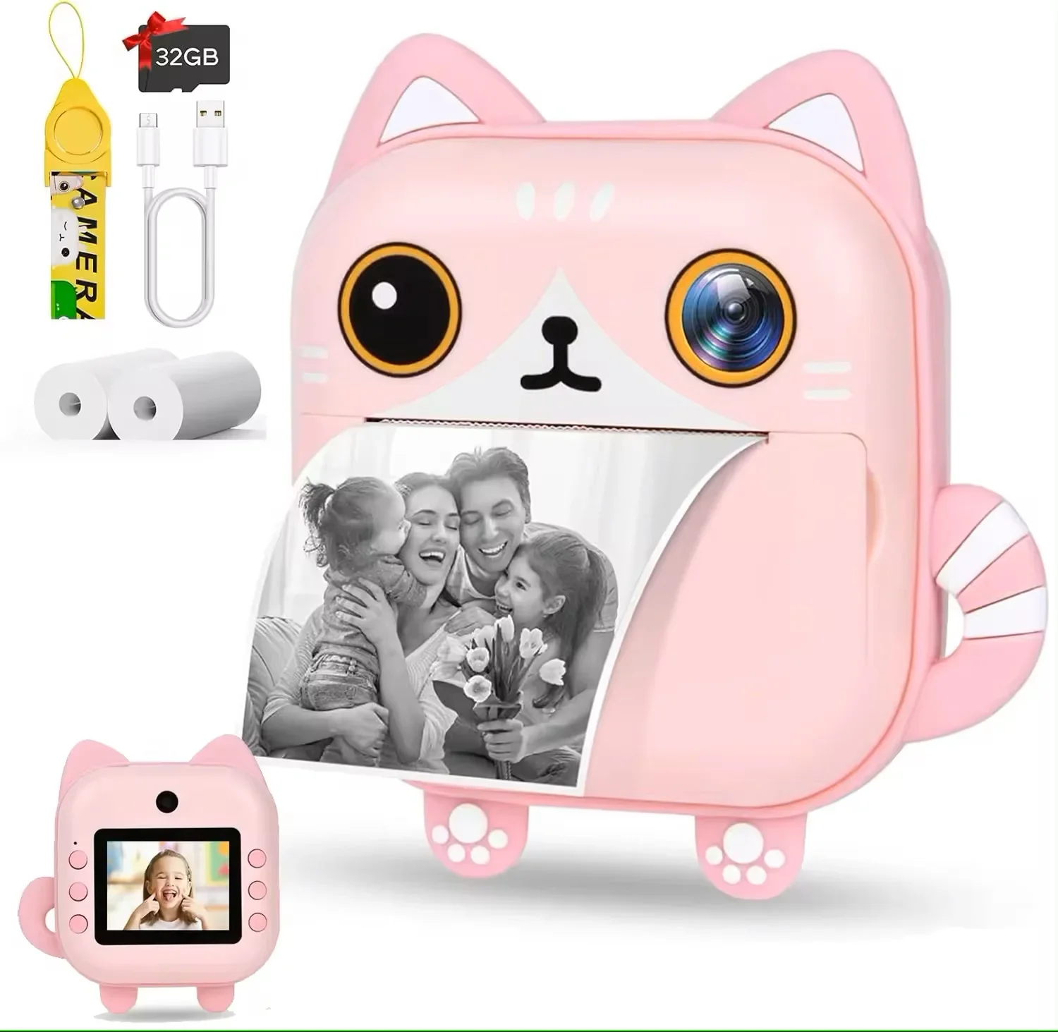 M2 Kids Digital Camera Learning Toys 1080P 2.4 inch Instant Printing Camera with Printer for 3-14 Years Boys and Girls Gifts