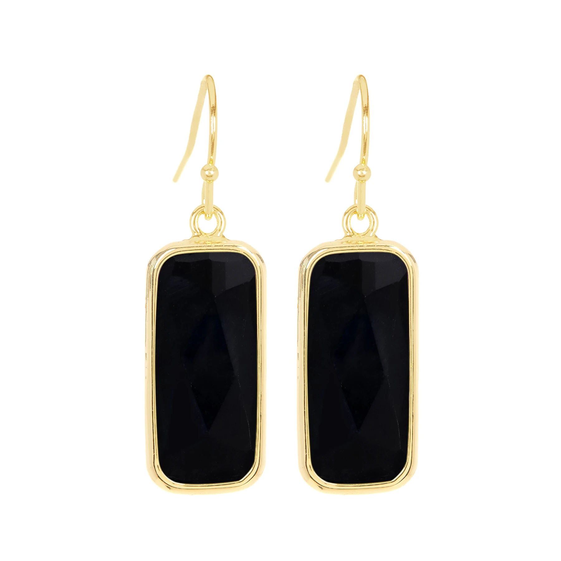 Black Onyx Fancy Cut Rectangle Drop Earrings Gemstone Earrings For Women