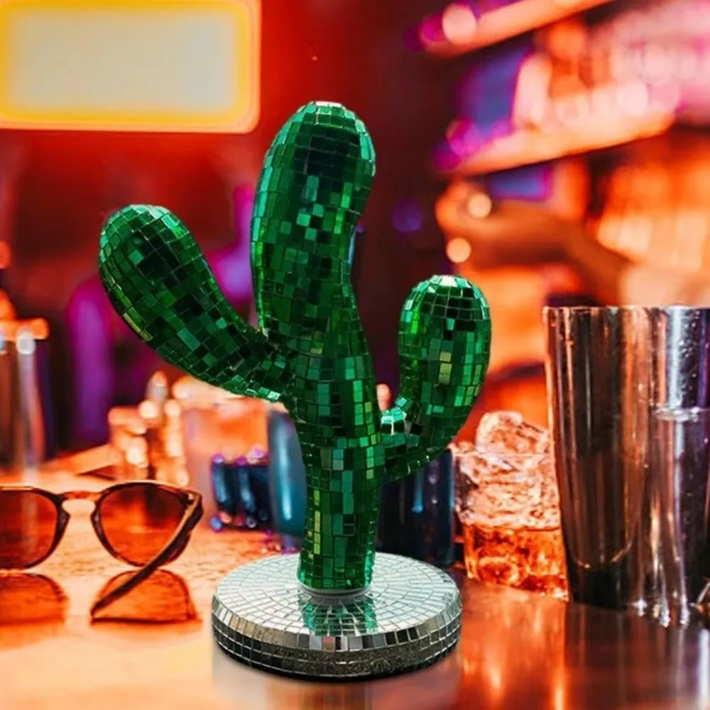 Shining Disco Ball Cactus Ornament Glass Mirror Sparkling Reflective Ornament Reflective Handmade Plant Sculpture Christmas
