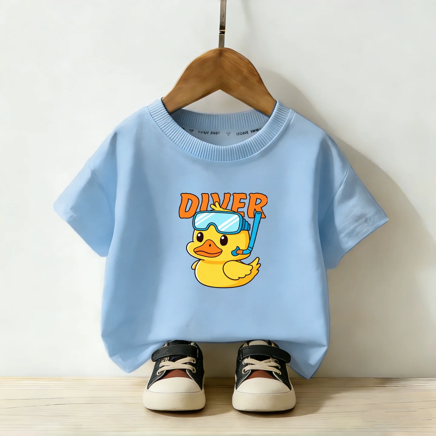 Cartoon Duckling Short Sleeved T-shirt Children's Pure Cotton Round Neck Cartoon Casual Middle and Small Children's Top Summer