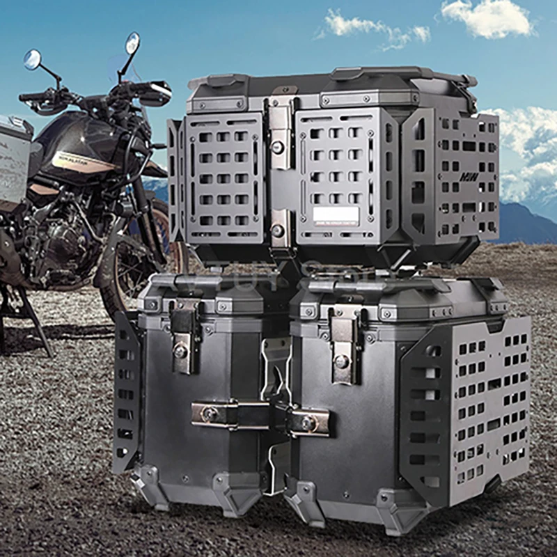 Multi-functional Armor Black Aluminum Alloy Motorcycle Three-box Set (Trunk + Side Boxes) for Electric Vehicles Rear Storage Box