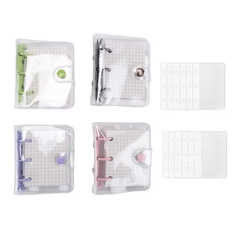 A19Q-4 Pack Mini Transparent 3 Ring Binder Covers With Grid Inner Page And 12 Pcs Binder Pockets(3 Pcs/Set)