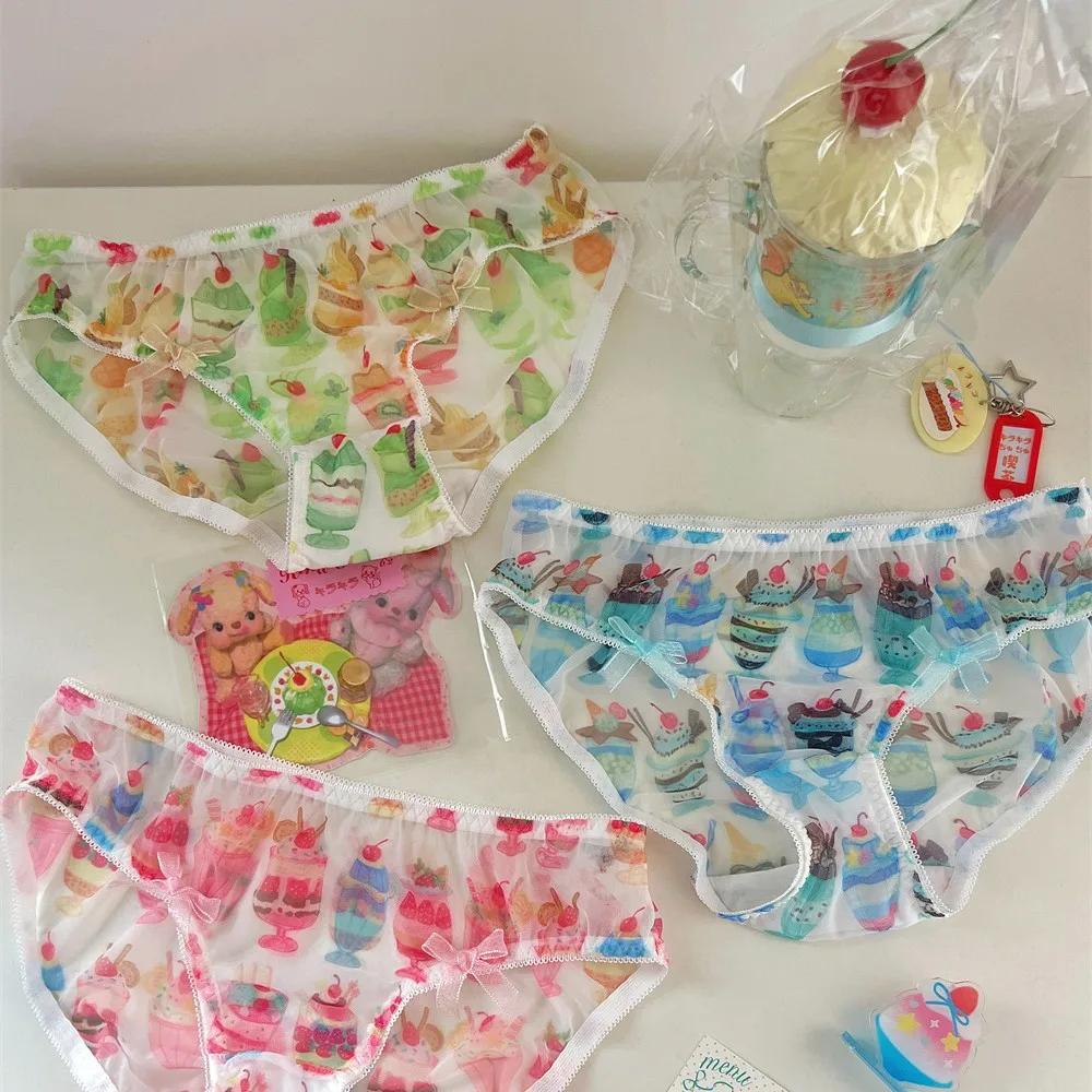 Summer New Lolita Girls' Underwear Dessert Retro Ice Sand Mesh Cool Breathable Bag Hip Elastic Student Girls' Pants