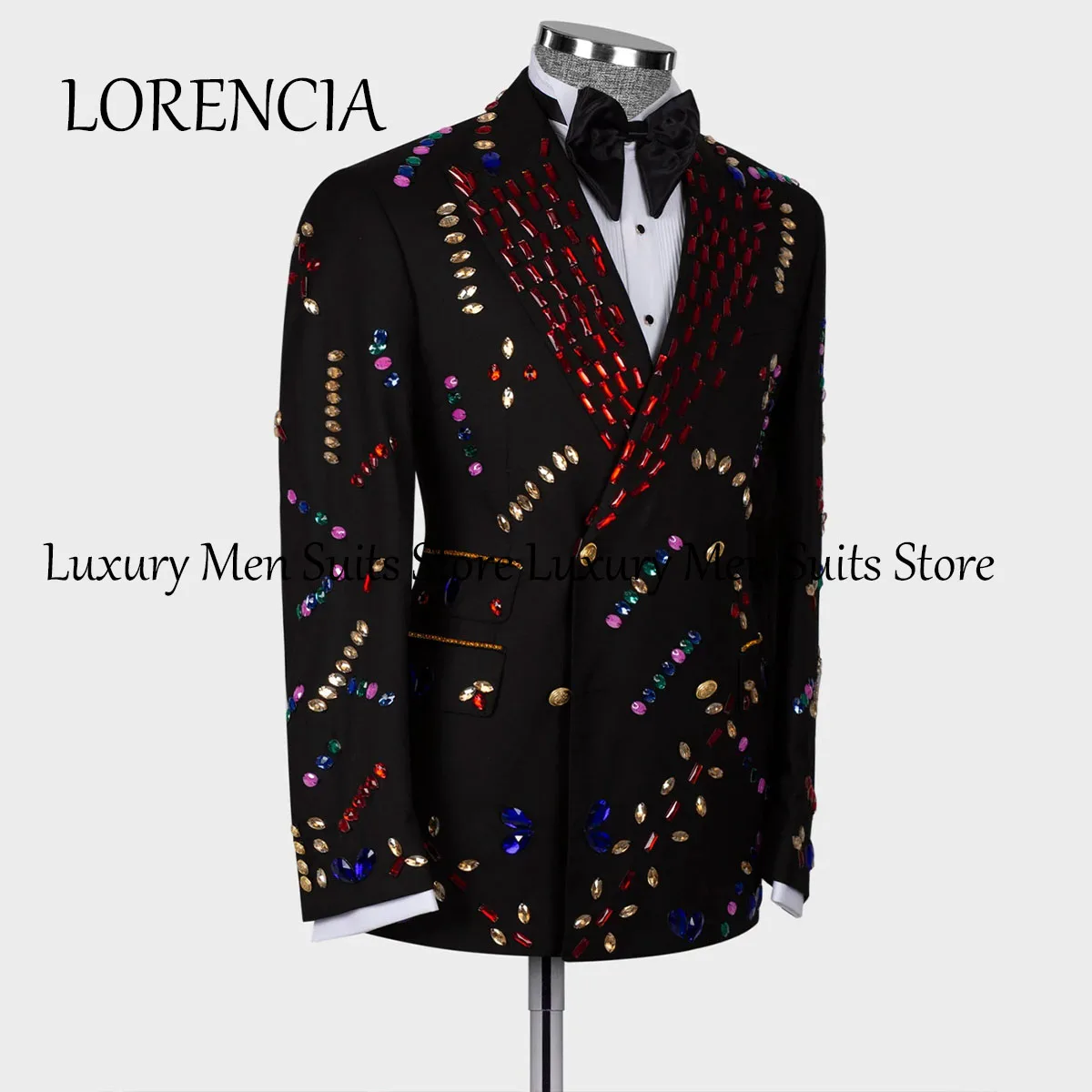

Customized Luxury Men Suits Jewelry Ornament Tuxedo Wedding Party Groom Formal Dresswear Blazers Male Bespoke Luxurious Beaded