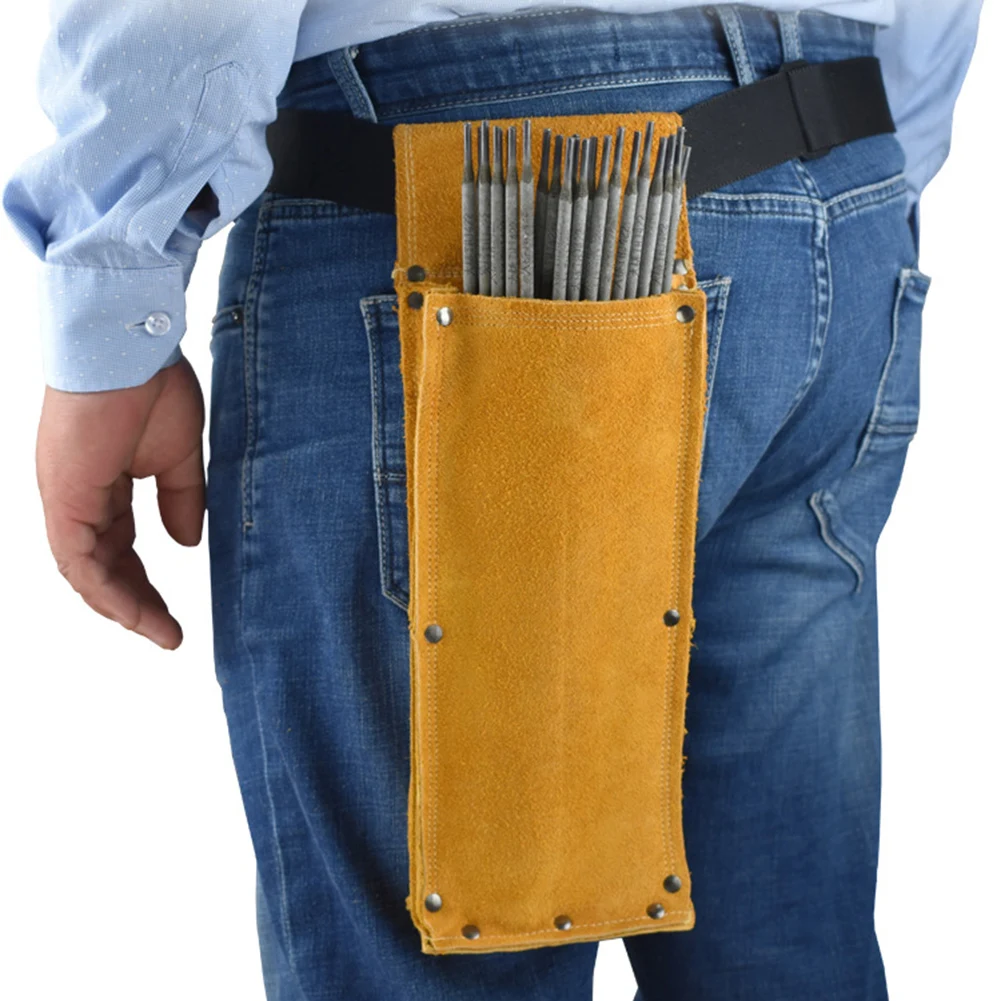 溶接棒ホルダー-ウェアラブル厚手牛革溶接機用ハードウェアツールウエストバッグ-溶接棒やその他のツールの保管に適しています
