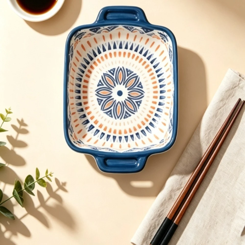 Double-Handled Dipping Plates, Underglaze Color Household Seasoning & Vinegar Dishes