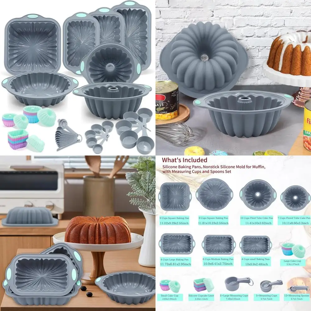 

65 pieces silicone baking pans set, metal framed silicone tube cake pans, nonstick fluted loaf pans for muffin, cake, bread, wi