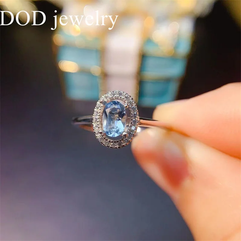 925 Sterling Silver Natural Aquamarine Birthstone Rings Oval Cut 4x6mm Silver 925 Engagement Ring