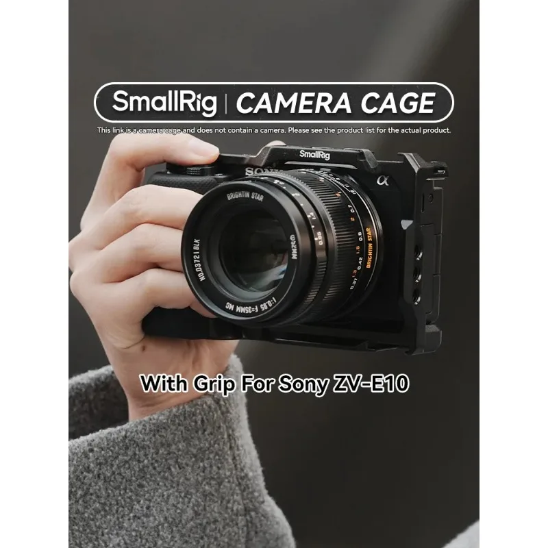 SmallRig 3531 Empuñadura de Jaula para Cámara con Orificios de Expansión de 1/4" y Soporte de Zapata Fría para Sony ZV-E10 ZVE10 3538B