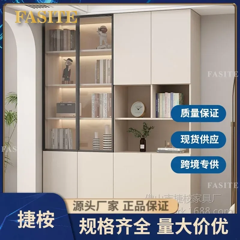 For Solid Wood Bookcase Glass Door Bookshelf Combination Cabinet Dust-proof Living Room Integrated Floor-to-ceiling Display