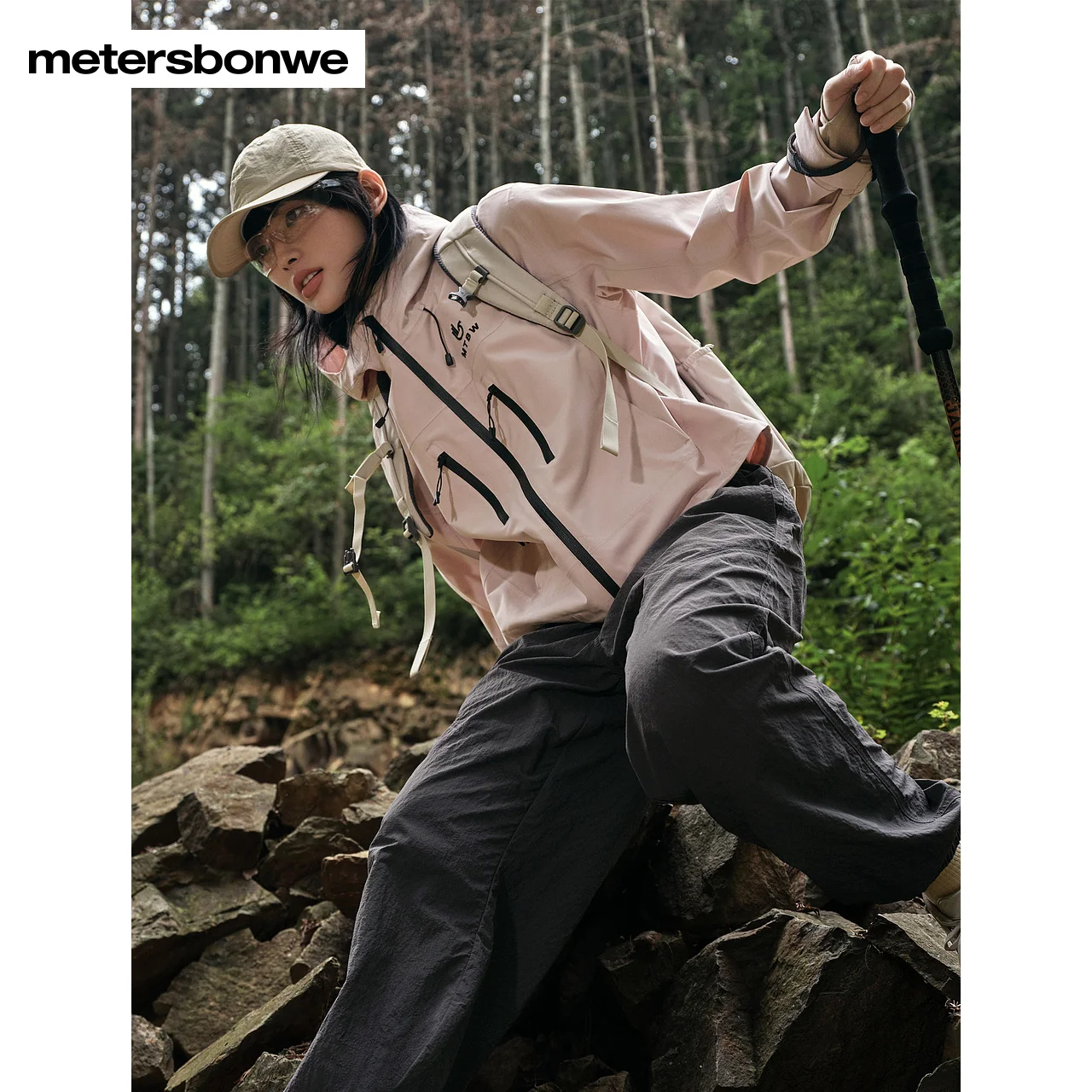 Metersbonwe-Women New Waterproof Outdoor Jacket Solid Color Windprood High-Neck Hooded Wearproof Outerwear Commuter Hiking Trip