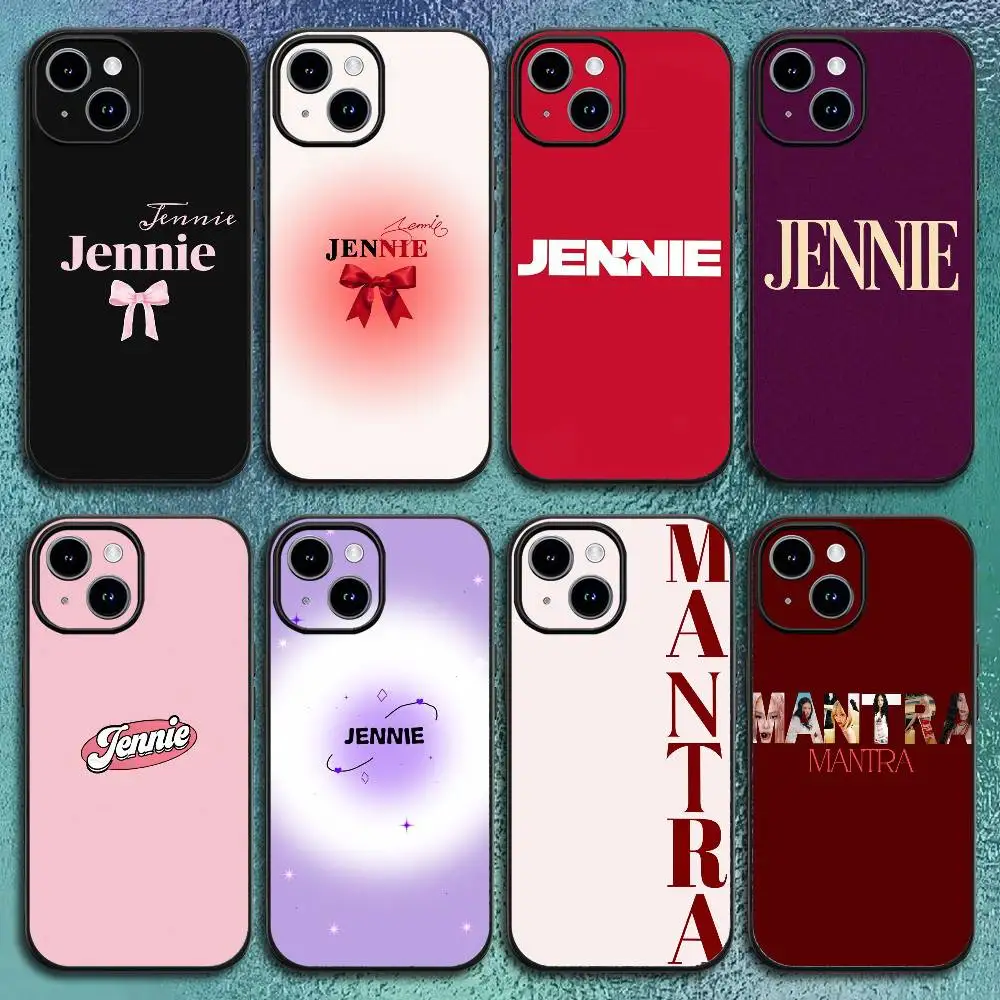 Niedliche Wort-Jennie-e Handyhülle für iPhone 17 12 13 14 15 16 Pro Max Plus, klassische schwarze Softshell