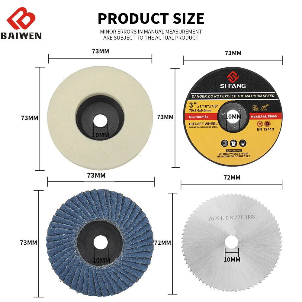 3 polegadas/75mm roda de moedura hss viu a lâmina de corte disco feltro de lãs polimento disco da aleta da almofada com furo de 10mm para o moedor de ângulo