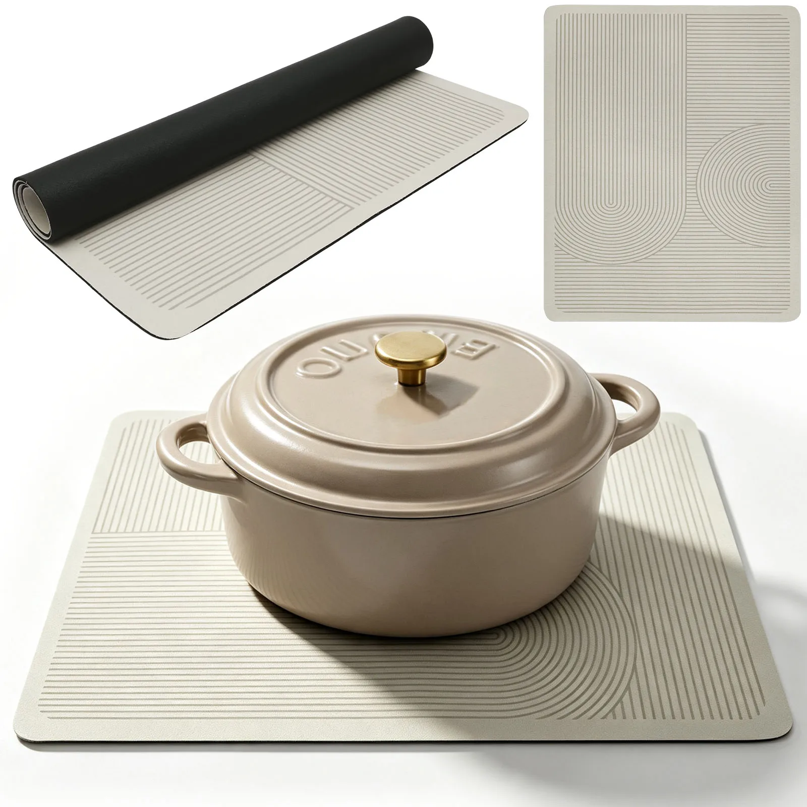High Density Diatomite Dish Drying Mat Arc Striped Countertop Draining Mat Non-slip Kitchen Sink Quick Drying Pad 23.5 x 19 Inch