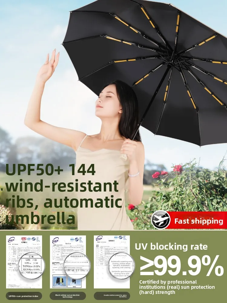 

Большой зонт с 44 спицами, усиленный, складной, ветрозащитный, с защитой от УФ-излучения, всепогодный, от солнца и дождя