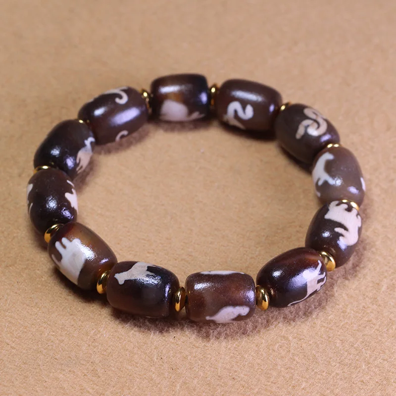 Twelve Zodiac Signs Dzi Agate Vintage Style Multi-Bead Single-Strand Bracelet Unisex Jewelry