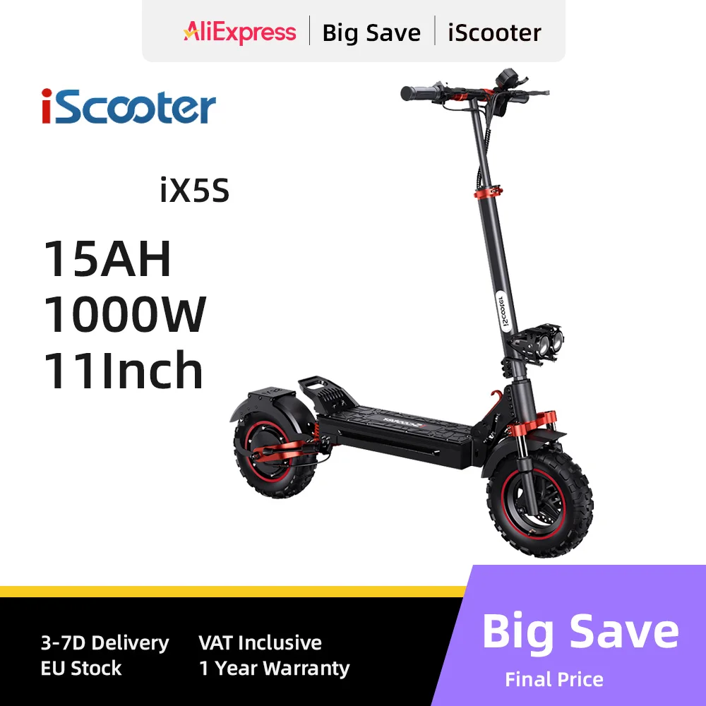 iScooter iX5S 45km/h Electric Kick Scooter 1000W Powerful Electric Scooter 15AH Battery Adult Electric Scooter With Light