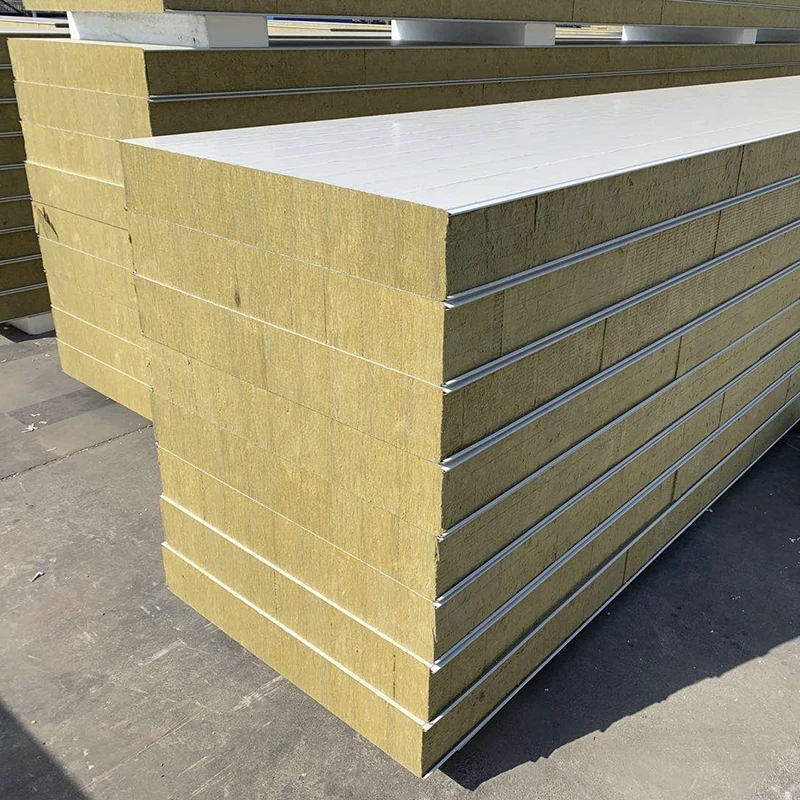 50/75/80mm insulated fireproof rock wool sandwich panel for roof and wall cladding in prefabricated buildings