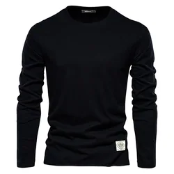 Techwear Male Tops Y2K Spring New Fashion Men 100% Cotton Long Sleeve O Collared T Shirt Mens Casual Black T Shirts Camisetas