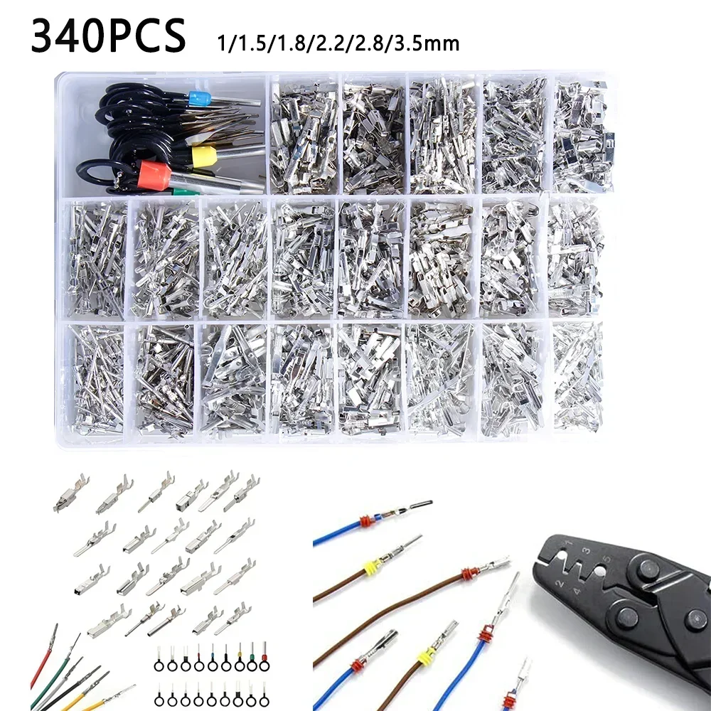 

340pcs 1/1.5/1.8/2.2/2.8/3.5mm Terminal Pins Wire Harness Pins Male Female CAR Electrical Connector Kit Automotive Connector