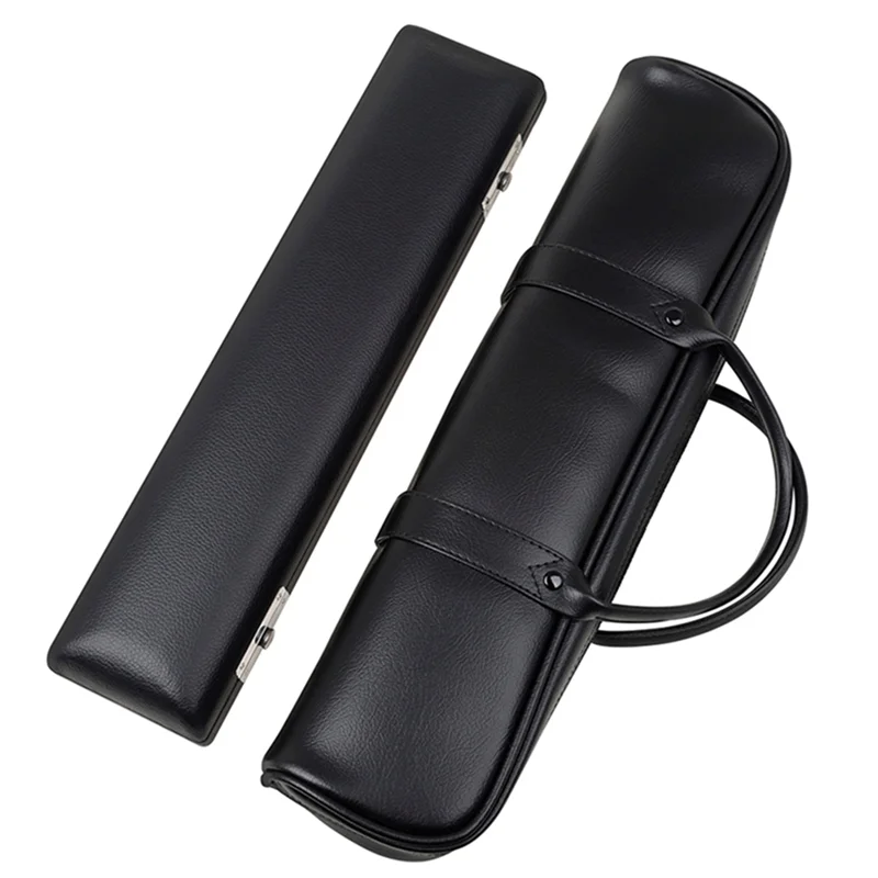 -ABKM 16-Hole High-End Flute Bag Black Leather Flute Bag Flute Box Flute PVC Leather Box Set Woodwind Instrument Accessories Par