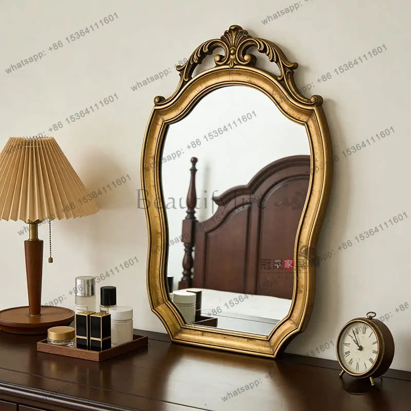 American retro living room fireplace carved decorative mirror special-shaped luxury makeup mirror
