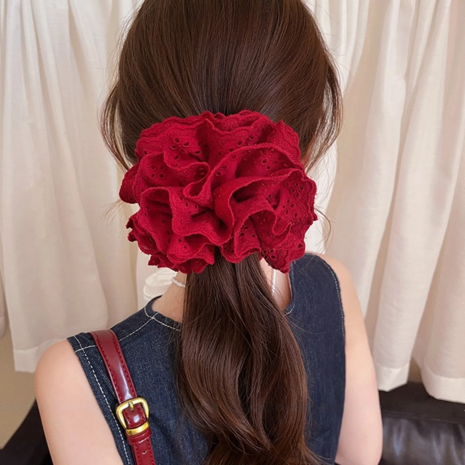 1 pieza de coleteros para el cabello con adornos de encaje para principios de verano, vibe juvenil, adecuado para nudos superiores, lazo elástico para el cabello, Ha muy elástico y duradero