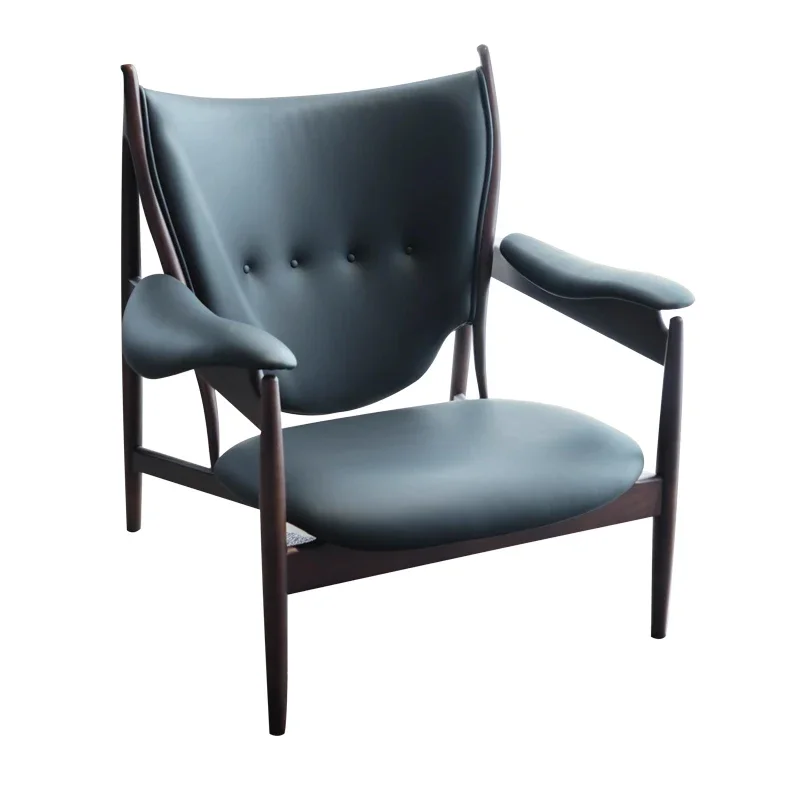 

Nordic solid wood sofa chair high-end black walnut chief chair single leather simple designer furniture