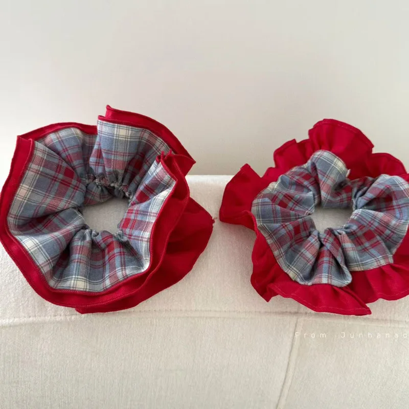 Reichhaltiges, rot-blau kariertes 4-lagiges Dickdarm-Haarband, festliches High-End-Haargummi-Stirnband-Accessoire